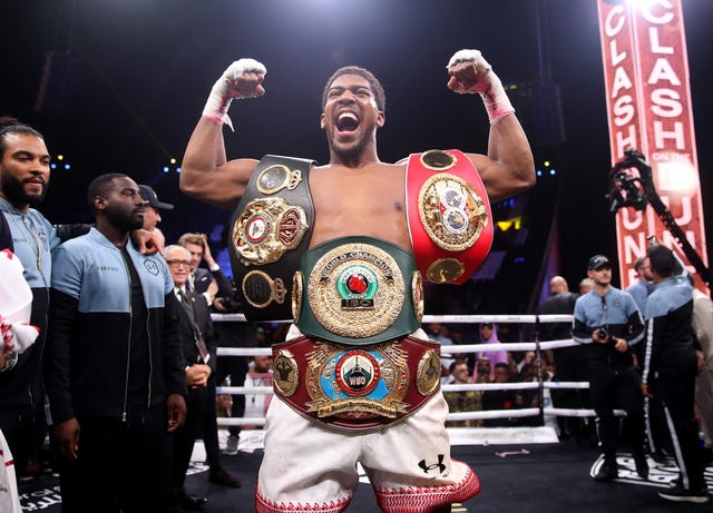 Anthony Joshua after reclaiming the IBF, WBA, WBO & IBO world heavyweight championship belts