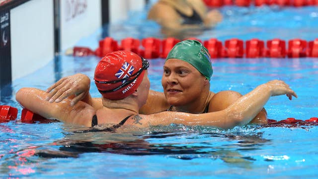 South Africa's Natalie Du Toit, right, at London 2012