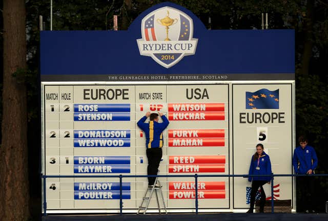 A Ryder Cup scoreboard