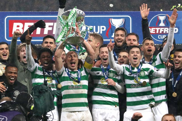 Celtic celebrated their 10th successive trophy at Hampden