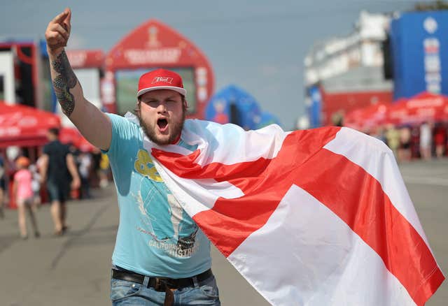 An England fan at the FIFAFan Fest in Nizhny Novgorod ahead of England’s game against Panama on Sunday