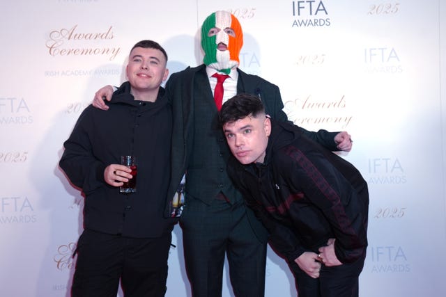 (left to right) Members of Kneecap, Mo Chara, JJ O’Dochartaigh and Moglai Bap