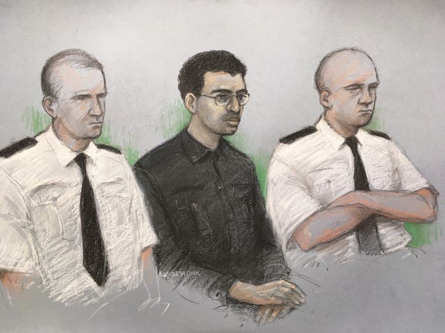 Court artist drawing of Hashem Abedi