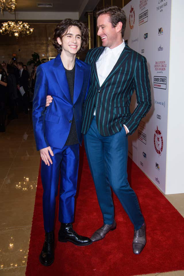 Timothee Chalamet (left) and Armie Hammer at the awards (Matt Crossick/PA)