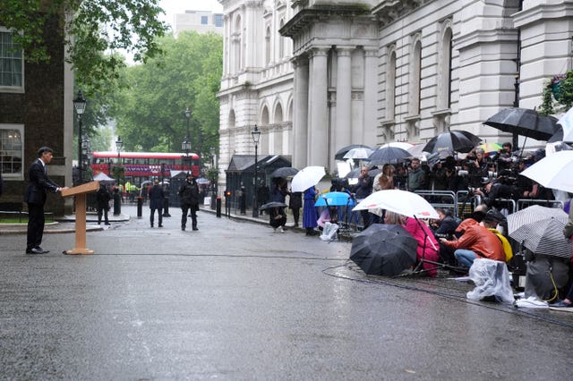 The press gathered in Downing Street as Prime Minister Rishi Sunak issues a statement after calling a General Election