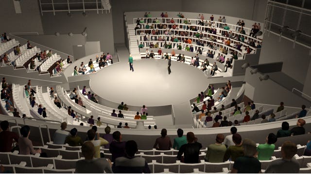National Theatre handout showing plans to transform the Olivier