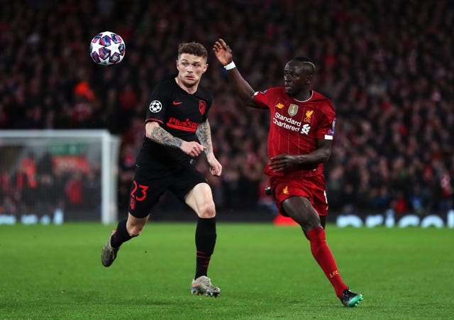 Atletico Madrid’s Kieran Trippier, left, in action during the Champions League clash with Liverpool