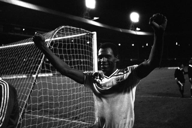 Luther Blissett celebrates his hat-trick at Wembley (PA)