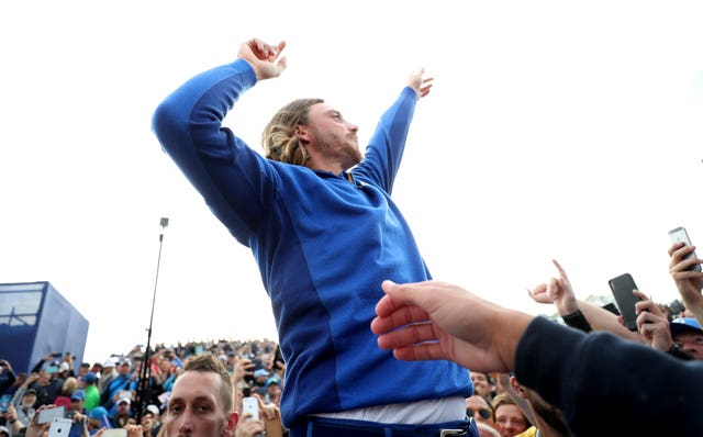 Tommy Fleetwood celebrates Europe's win