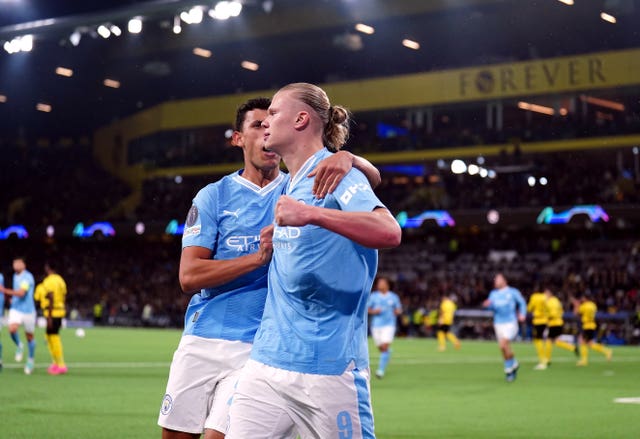 Erling Haaland celebrates scoring against Young Boys