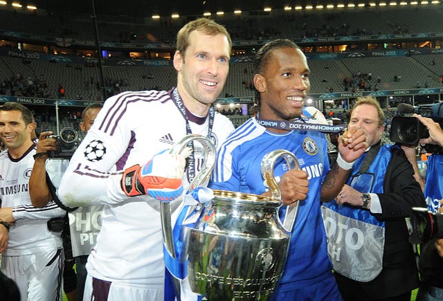 Chelsea's Didier Drogba and Petr Cech (left) celebrate winning the UEFA Champions League