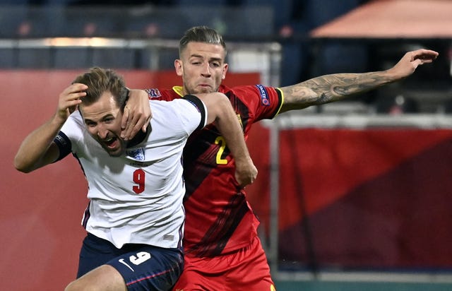Tottenham team-mates Harry Kane and Toby Alderweireld fight for the ball