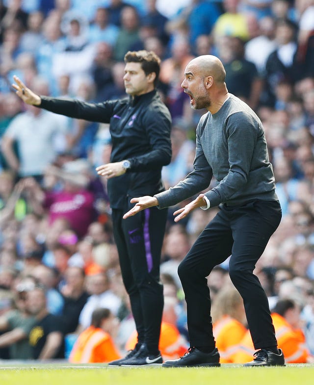 Mauricio Pochettino (left) says Saturday's match should not be seen as a battle between himself and Pep Guardiola 