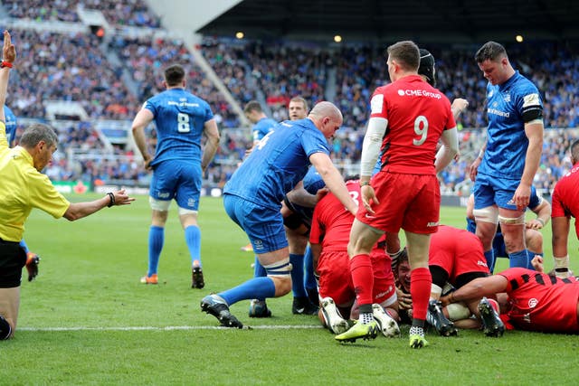 Leinster's Tadhg Furlong goes over for the opening try of the match 