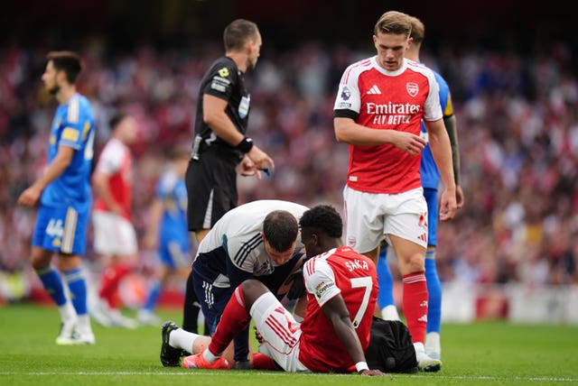 Bukayo Saka was withdrawn in the second half after sustaining a hamstring injury