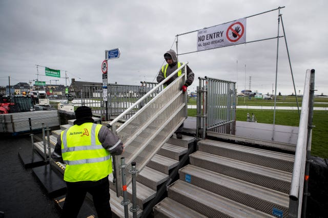 Construction workers dismantle steps at Galway’s South Park
