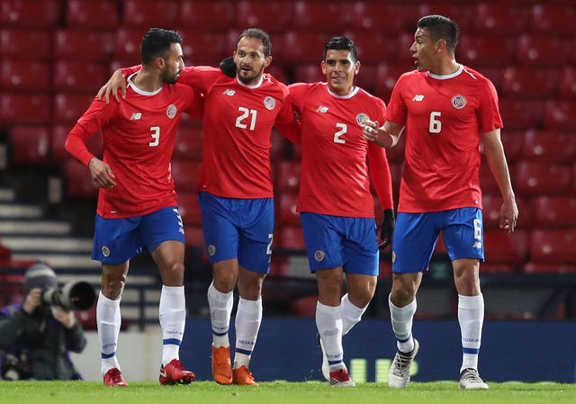 Marco Urena (second left) celebrates scoring the only goal of the game