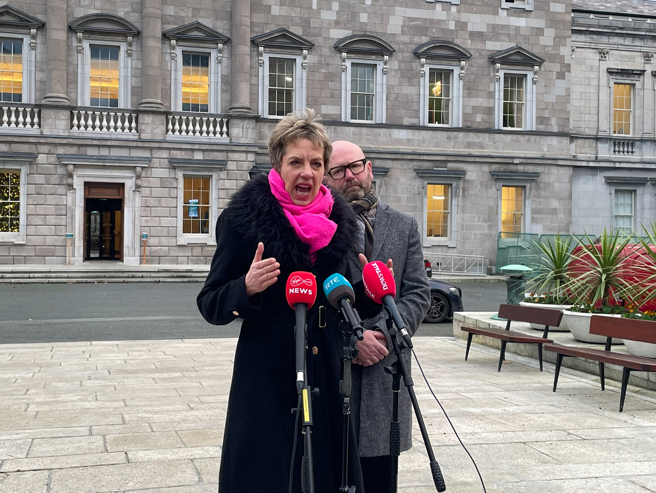 Ivana Bacik and Ged Nash speaking to the media