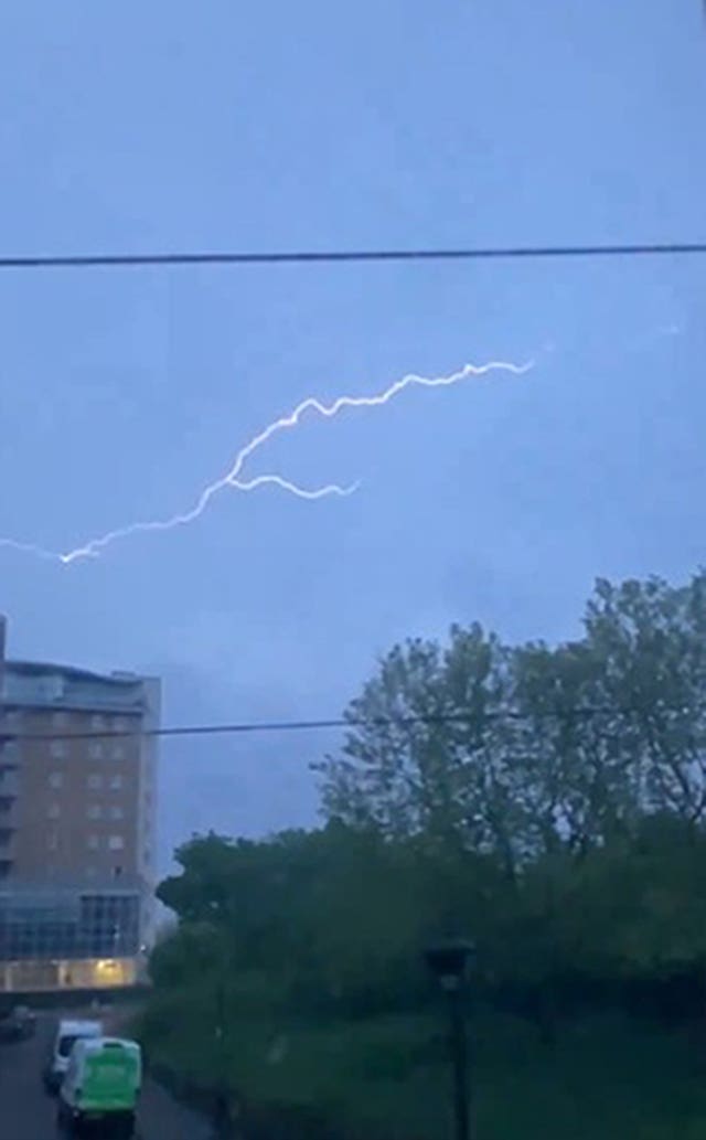 Lightning seen in the skies over Bow, east London