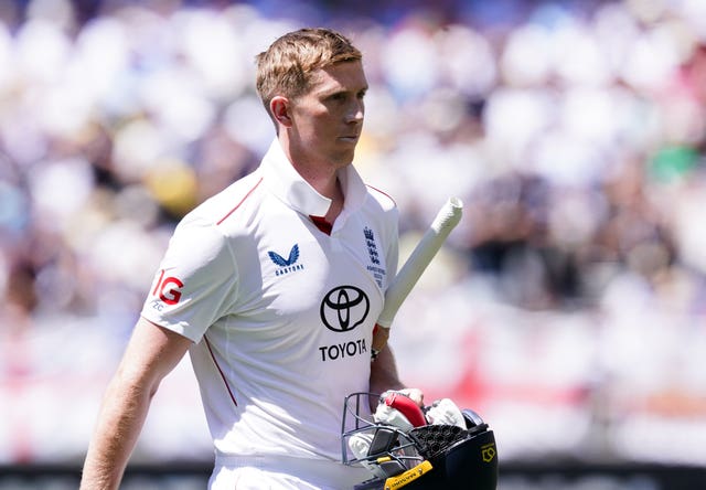 Zak Crawley walks after being dismissed for a duck in the first Ashes Test.