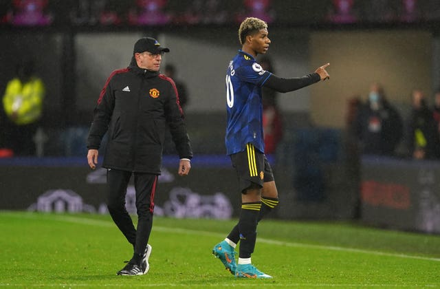 Ralf Rangnick, left, wants Marcus Rashford to lift himself out of his slump (Martin Rickett/PA)