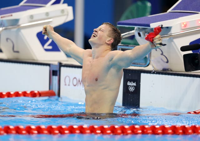 Adam Peaty celebrates breaststroke gold at Rio 2016 