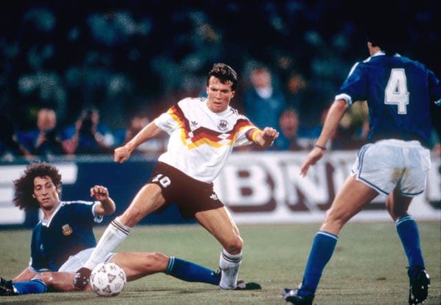Lothar Matthaus led West Germany to victory over Argentina in the 1990 World Cup final.