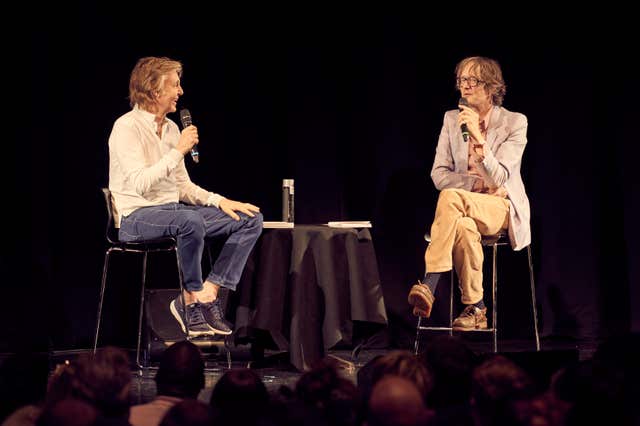 Sir Paul McCartney on stage with Jarvis Cocker