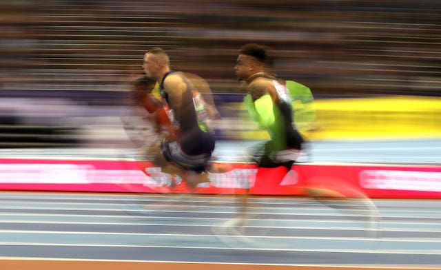 Great Britain's Richard Kilty during the Men's 60 Metres race during the Muller Indoor Grand Prix at Arena Birmingham