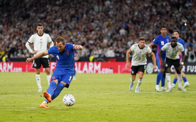 Harry Kane scores from the spot against Germany
