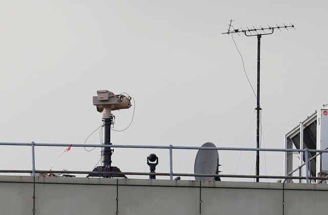 Counter drone equipment deployed on a rooftop at London Gatwick airport (Gareth Fuller/PA)