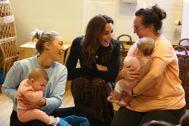 The Duchess of Cambridge with mothers and babies during her visit