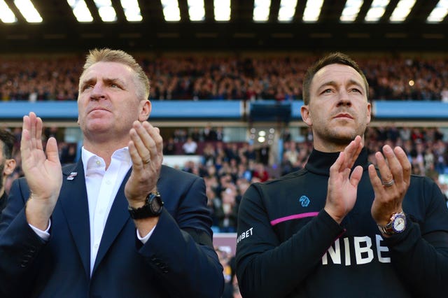 Aston Villa boss Dean Smith, left, and assistant John Terry were victorious in their first game