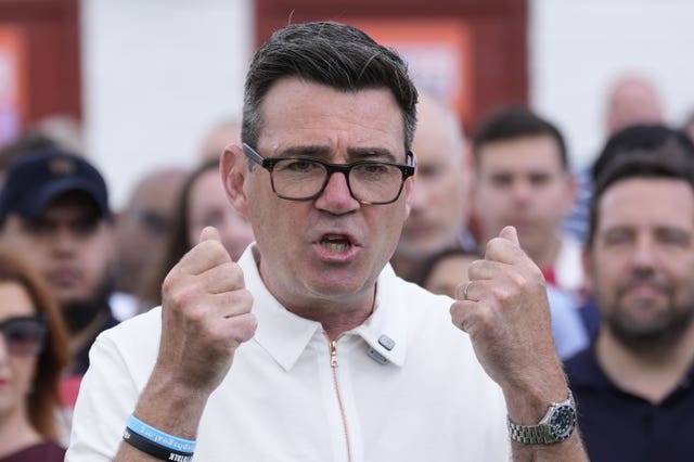 Labour Party candidate Andy Burnham at Ashton Town FC in Ashton-in-Makerfield after winning the Makerfield by-election