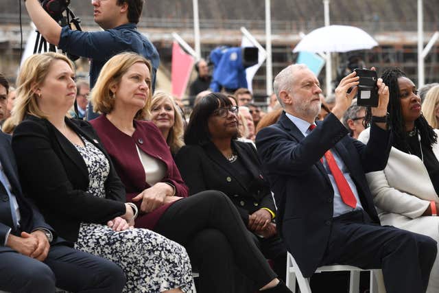 Northern Ireland secretary Karen Bradley (l to r), Home Secretary Amber Rudd, shadow home secretary Diane Abbott, Labour leader Jeremy Corbyn and shadow minister for women Dawn Butler at the unveiling of the statue (Stefan Rousseau/PA)