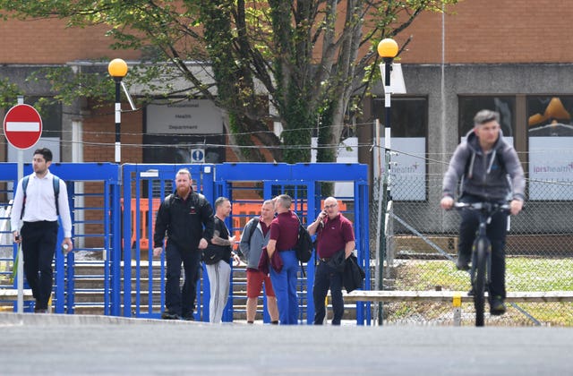 Workers leave the Ford engine plant near Bridgend