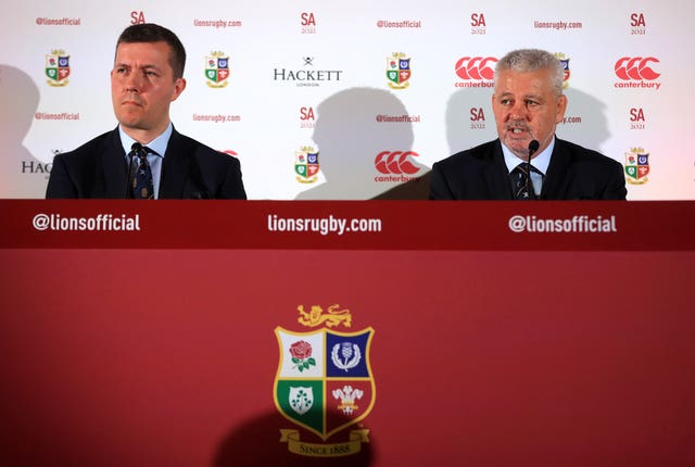 British and Irish Lions head coach Warren Gatland (right) and managing director Ben Calveley (left)