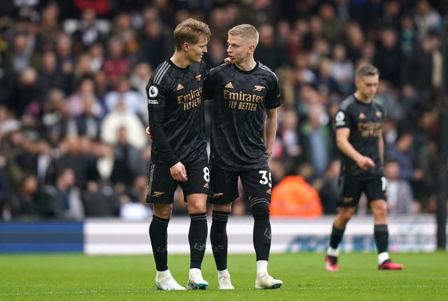 Oleksandr Zinchenko (right) with Arsenal team-mate Martin Odegaard