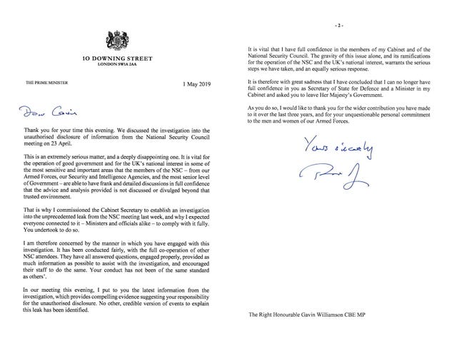 Letter to Gavin Williamson