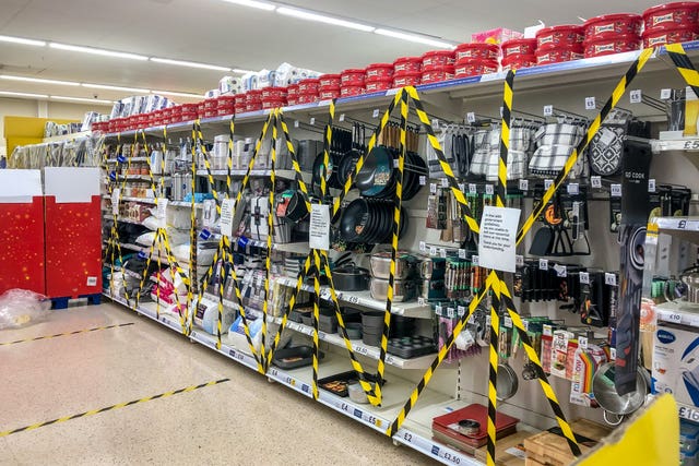 Items cordoned off in a supermarket near Cardiff (Ben Birchall/PA)