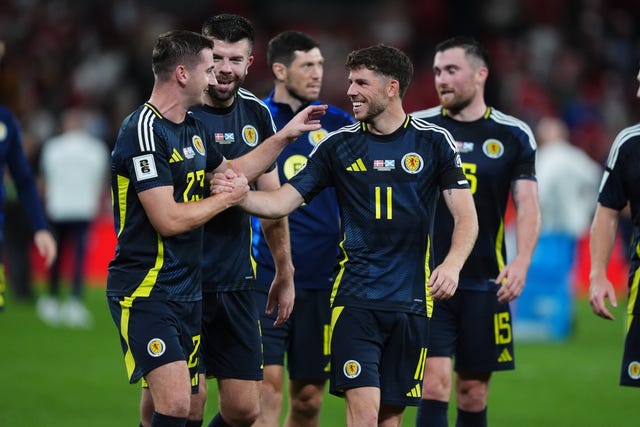 Scotland players after the draw in Denmark