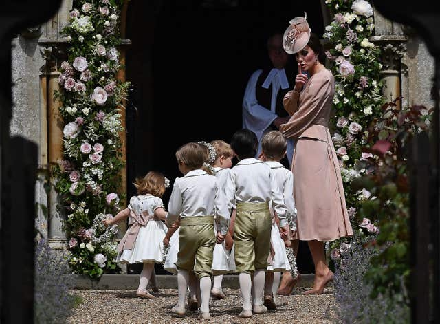 Kate tells the young helpers to be quiet at Pippa's wedding (Justin Tallis/PA)