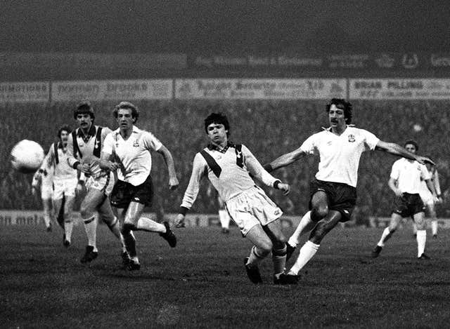 Frank Worthington (right) in action for Bolton