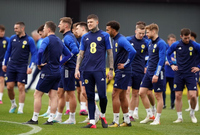 Lyndon Dykes trains with Scotland ahead of their Euro 2024 qualifiers
