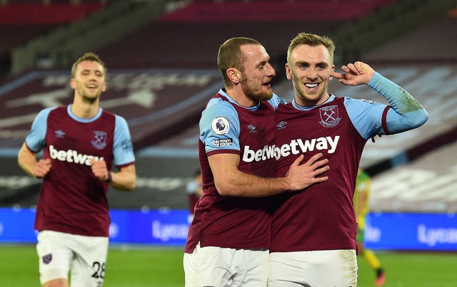 Jarrod Bowen, right, opened the scoring for West Ham