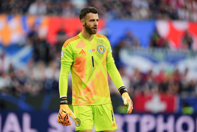 Angus Gunn playing at Euro 2024