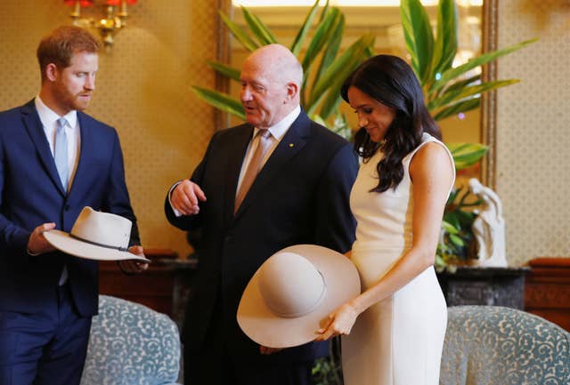 The Duke and Duchess of Sussex are presented with Akubra hats