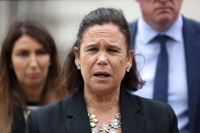 Sinn Fein President Mary Lou McDonald speaking to the media outside Belfast’s Court of Appeal