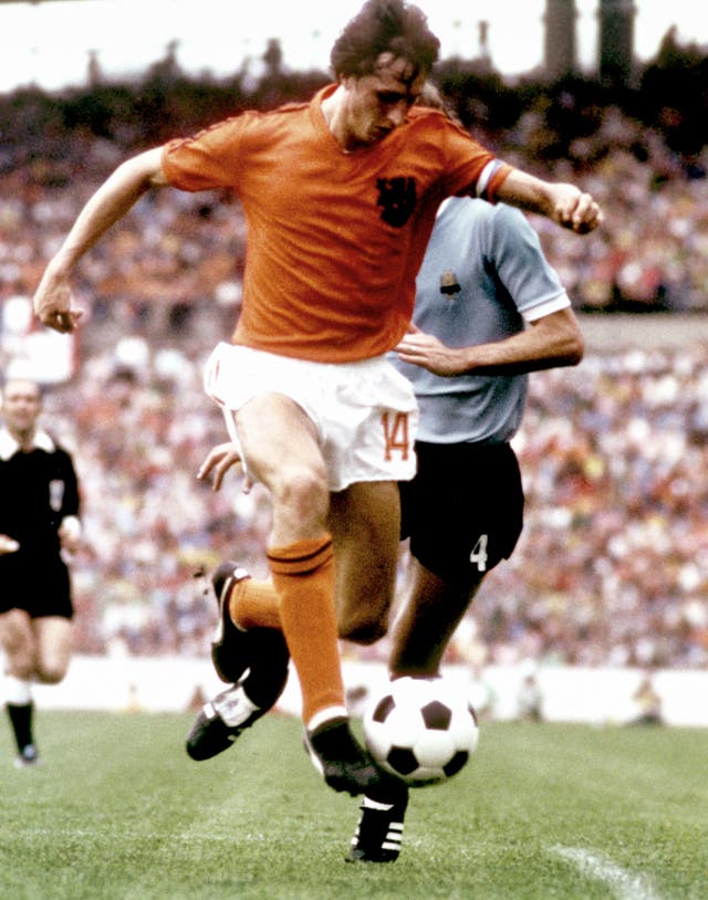 Johan Cruyff in action for Holland at the 1974 World Cup finals