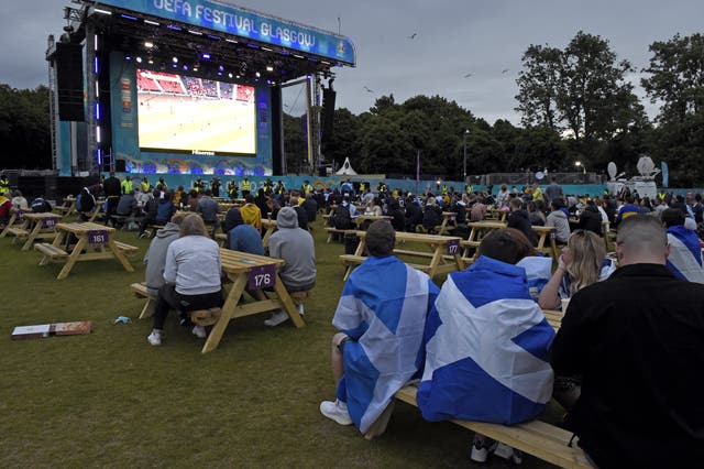 Fans watching football at Euro 2020 Glasgow fan zone